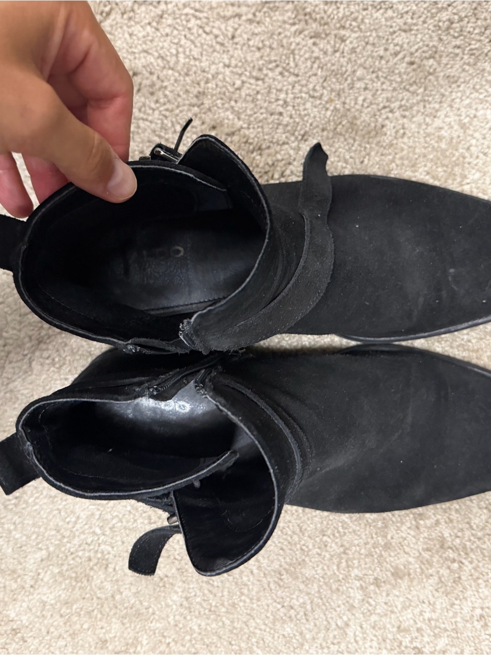ALDO Men’s Black Suede Buckle Ankle Boots Side Zip